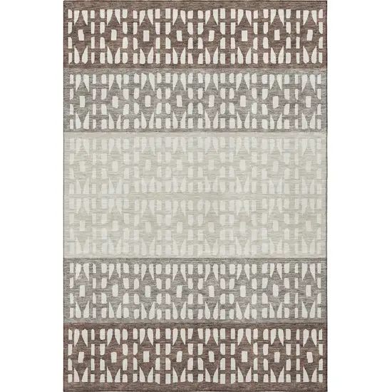 Chocolate And Beige Geometric Washable Area Rug With UV Protection Photo 3