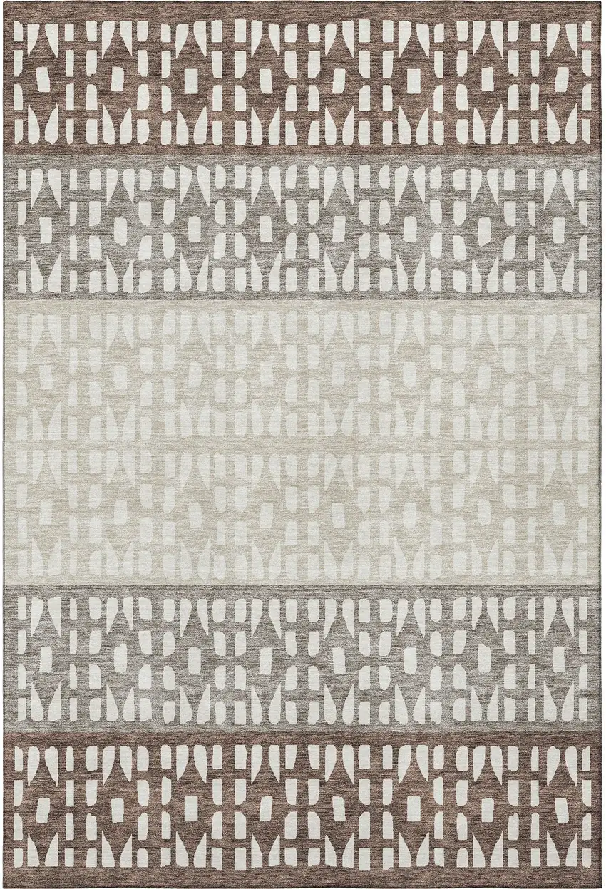 Chocolate And Beige Geometric Washable Area Rug With UV Protection Photo 3