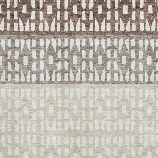 Chocolate And Beige Geometric Washable Area Rug With UV Protection Photo 2
