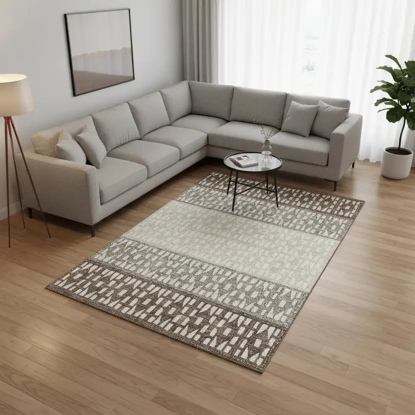 Chocolate And Beige Geometric Washable Area Rug With UV Protection Photo 2