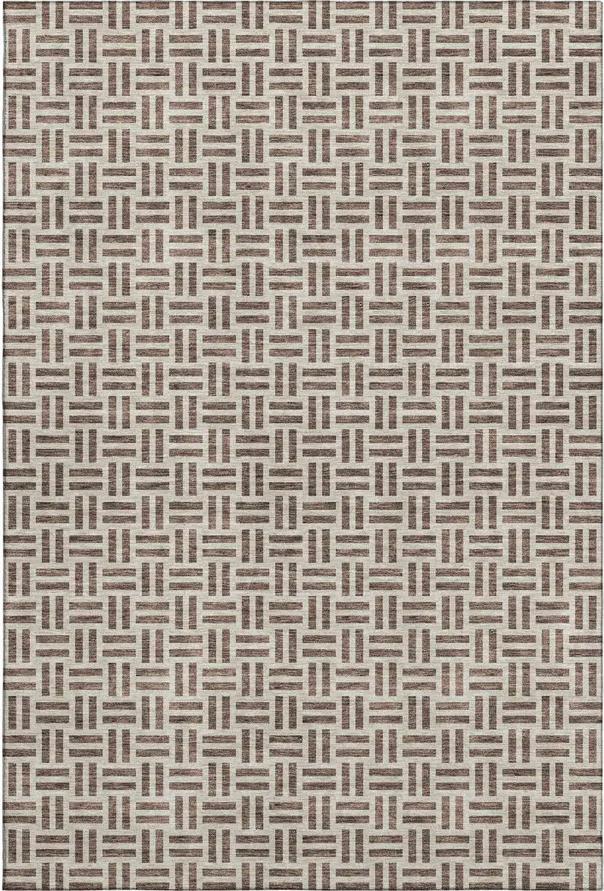 Chocolate And Beige Geometric Washable Area Rug With UV Protection Photo 1