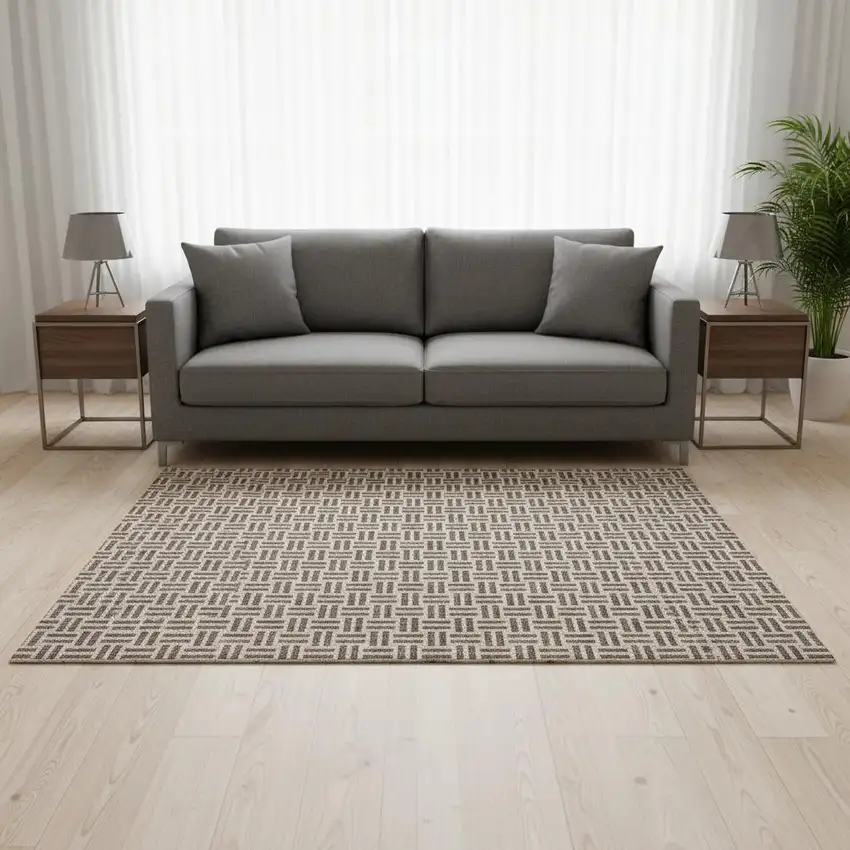 Chocolate And Beige Geometric Washable Area Rug With UV Protection Photo 2