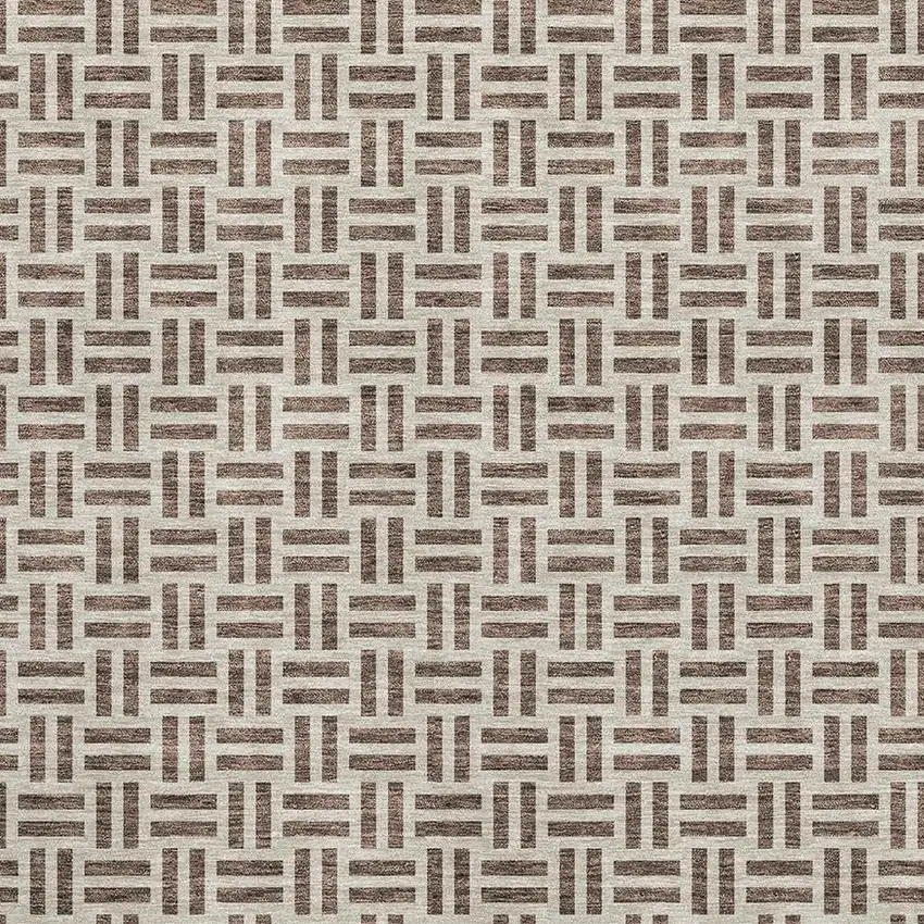 Chocolate And Beige Geometric Washable Area Rug With UV Protection Photo 2