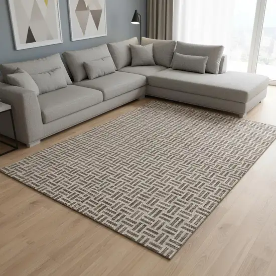 Chocolate And Beige Geometric Washable Area Rug With UV Protection Photo 2