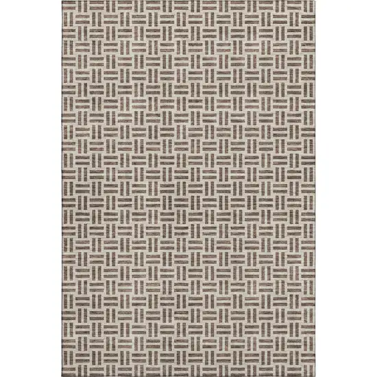 Chocolate And Beige Geometric Washable Area Rug With UV Protection Photo 1