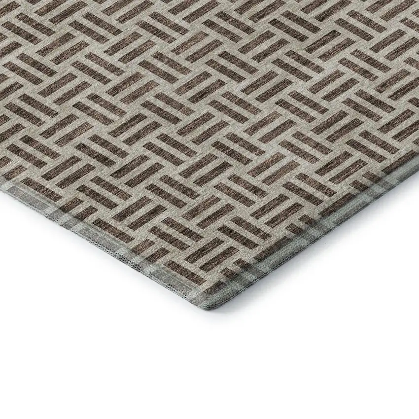 Chocolate And Beige Geometric Washable Area Rug With UV Protection Photo 7