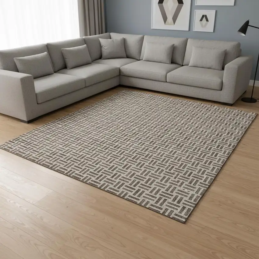 Chocolate And Beige Geometric Washable Area Rug With UV Protection Photo 2