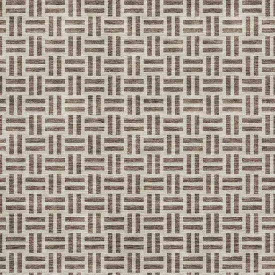 Chocolate And Beige Geometric Washable Area Rug With UV Protection Photo 2