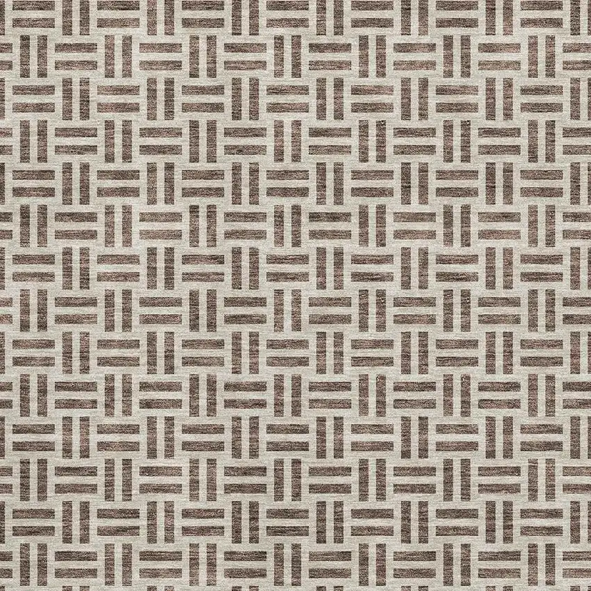 Chocolate And Beige Geometric Washable Area Rug With UV Protection Photo 2