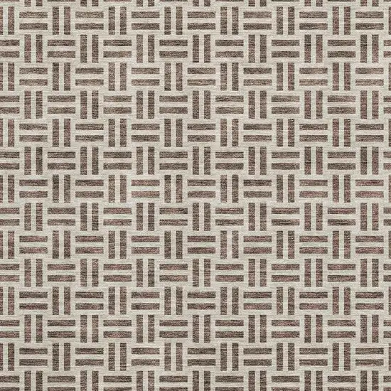Chocolate And Beige Geometric Washable Area Rug With UV Protection Photo 2