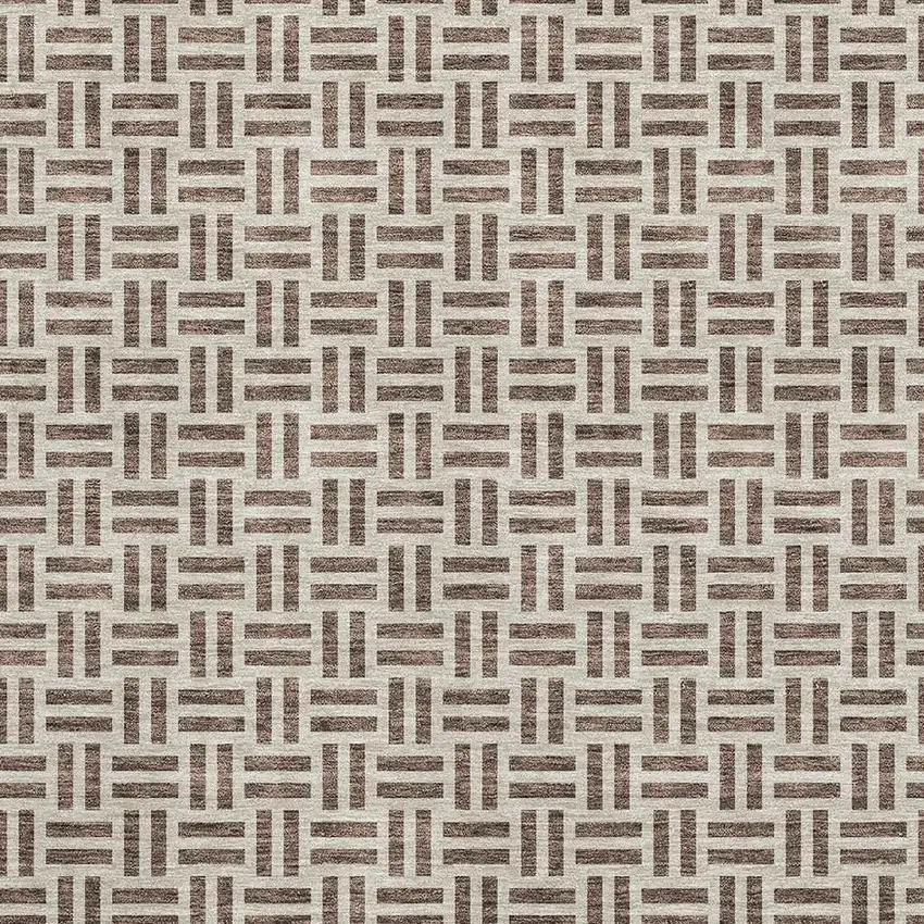 Chocolate And Beige Geometric Washable Area Rug With UV Protection Photo 2