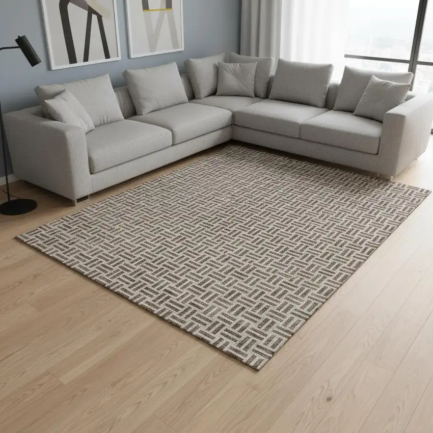 Chocolate And Beige Geometric Washable Area Rug With UV Protection Photo 2