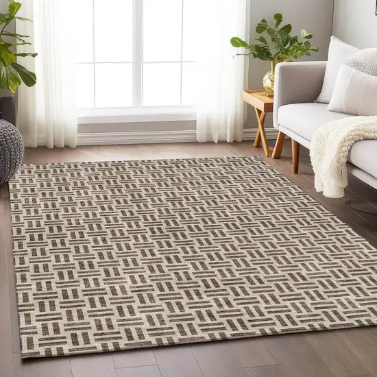 Chocolate And Beige Geometric Washable Area Rug With UV Protection Photo 4