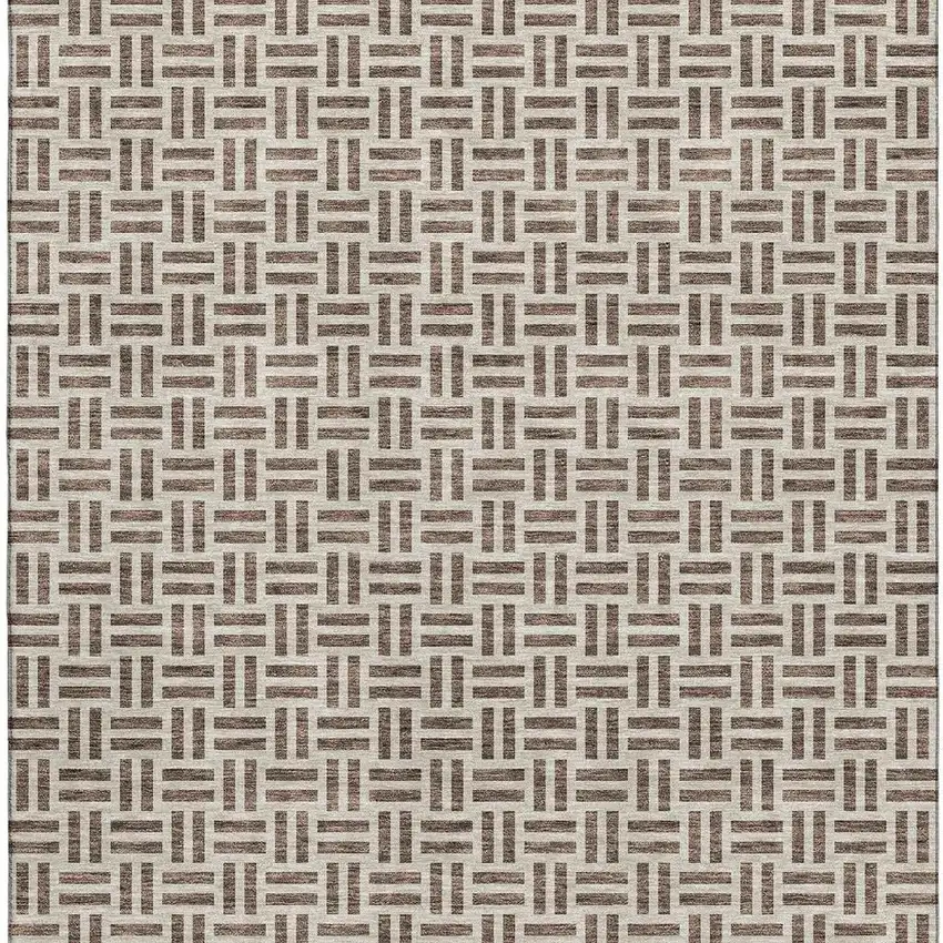 Chocolate And Beige Geometric Washable Area Rug With UV Protection Photo 4
