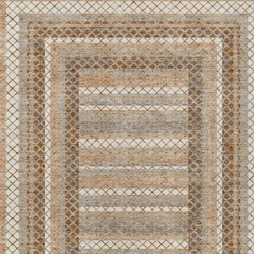 Chocolate And Beige Geometric Washable Indoor Outdoor Area Rug Photo 6
