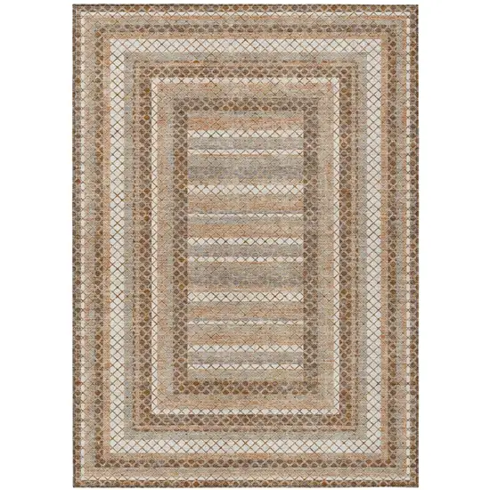 Chocolate And Beige Geometric Washable Indoor Outdoor Area Rug Photo 2