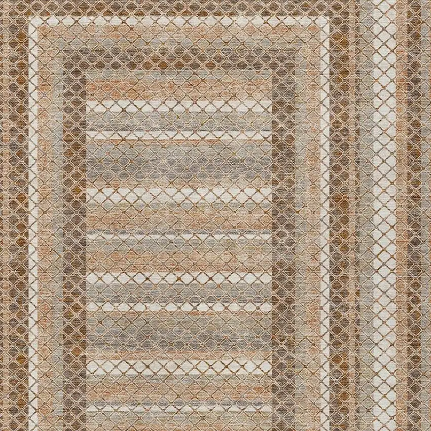 Chocolate And Beige Geometric Washable Indoor Outdoor Area Rug Photo 6