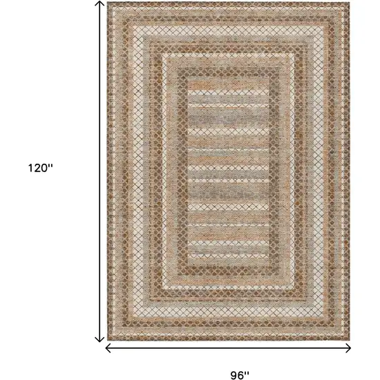 Chocolate And Beige Geometric Washable Indoor Outdoor Area Rug Photo 9