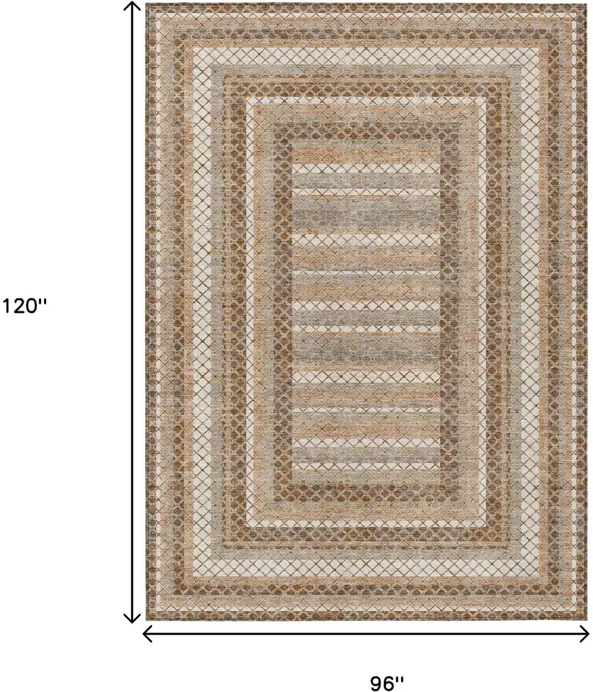 Chocolate And Beige Geometric Washable Indoor Outdoor Area Rug Photo 9