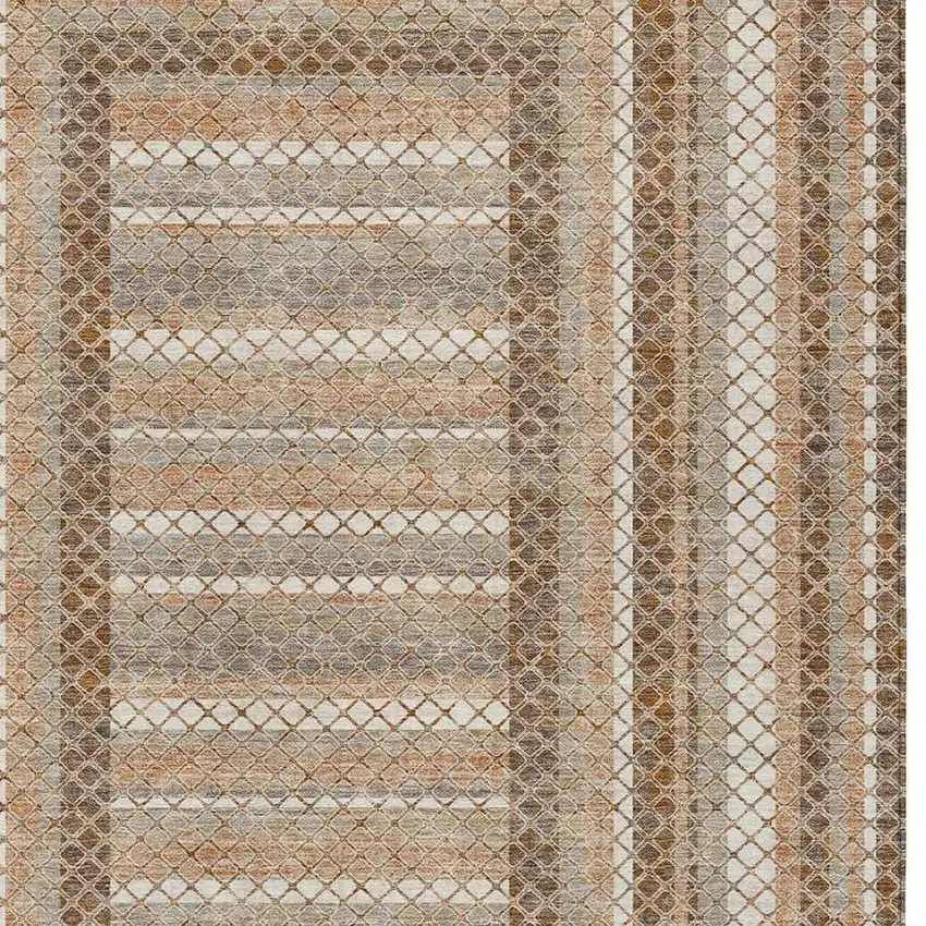 Chocolate And Beige Geometric Washable Indoor Outdoor Area Rug Photo 6