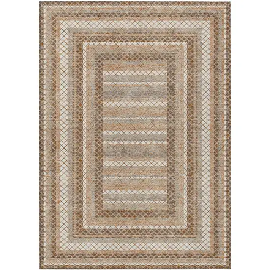 Chocolate And Beige Geometric Washable Indoor Outdoor Area Rug Photo 1