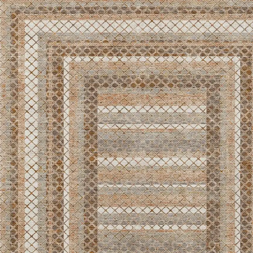 Chocolate And Beige Geometric Washable Indoor Outdoor Area Rug Photo 4