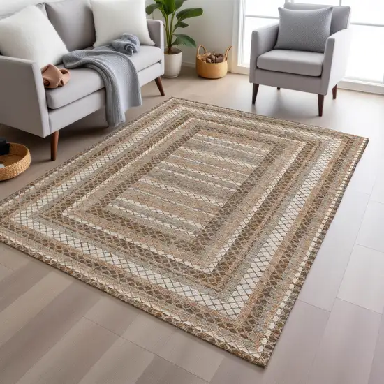 Chocolate And Beige Geometric Washable Indoor Outdoor Area Rug Photo 6