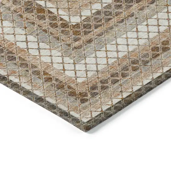 Chocolate And Beige Geometric Washable Indoor Outdoor Area Rug Photo 9