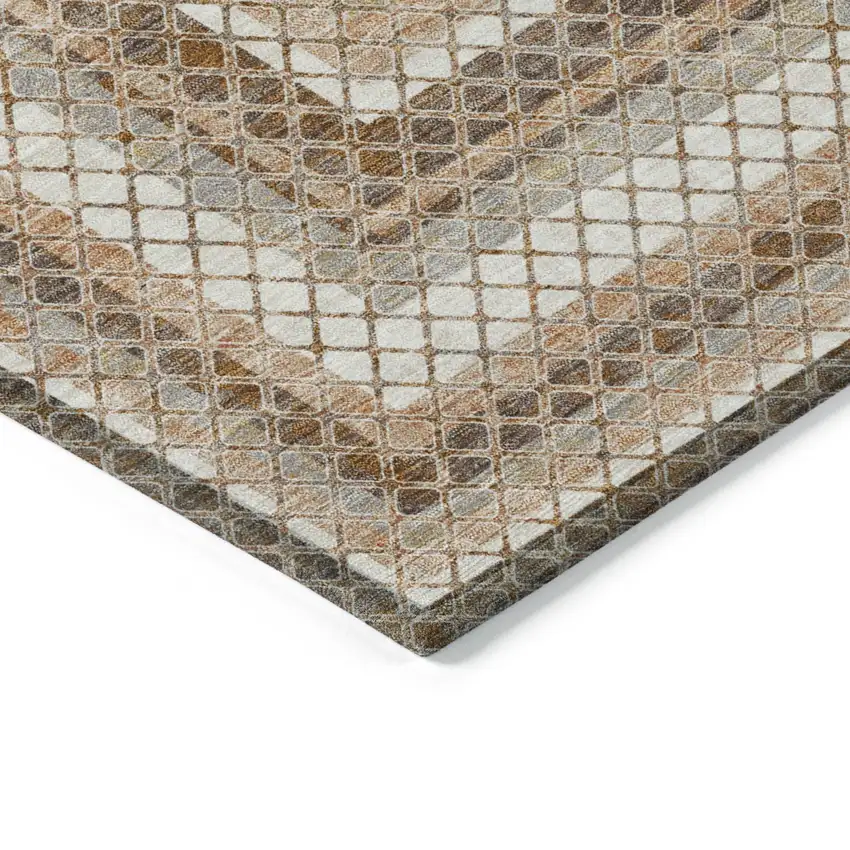 Chocolate And Beige Geometric Washable Indoor Outdoor Area Rug Photo 9