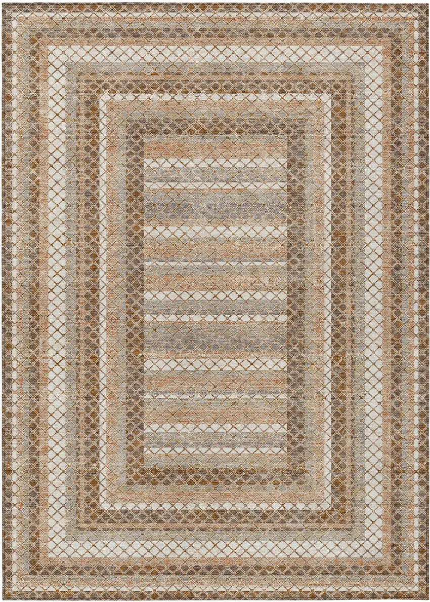 Chocolate And Beige Geometric Washable Indoor Outdoor Area Rug Photo 1