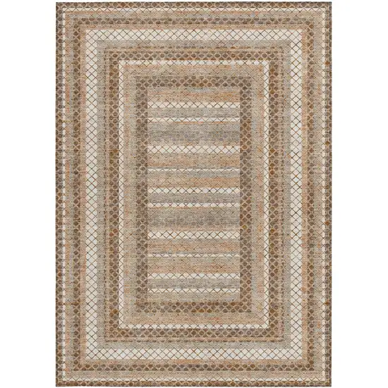 Chocolate And Beige Geometric Washable Indoor Outdoor Area Rug Photo 4