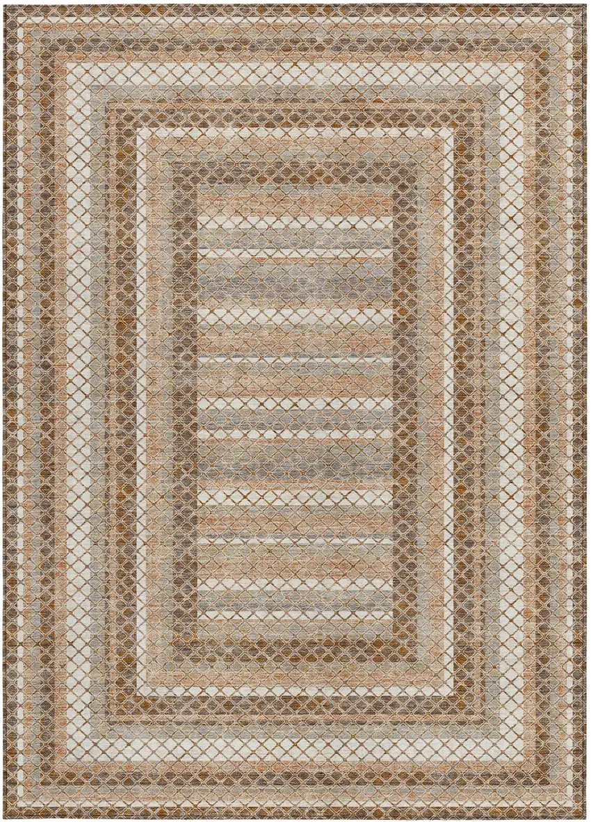 Chocolate And Beige Geometric Washable Indoor Outdoor Area Rug Photo 4