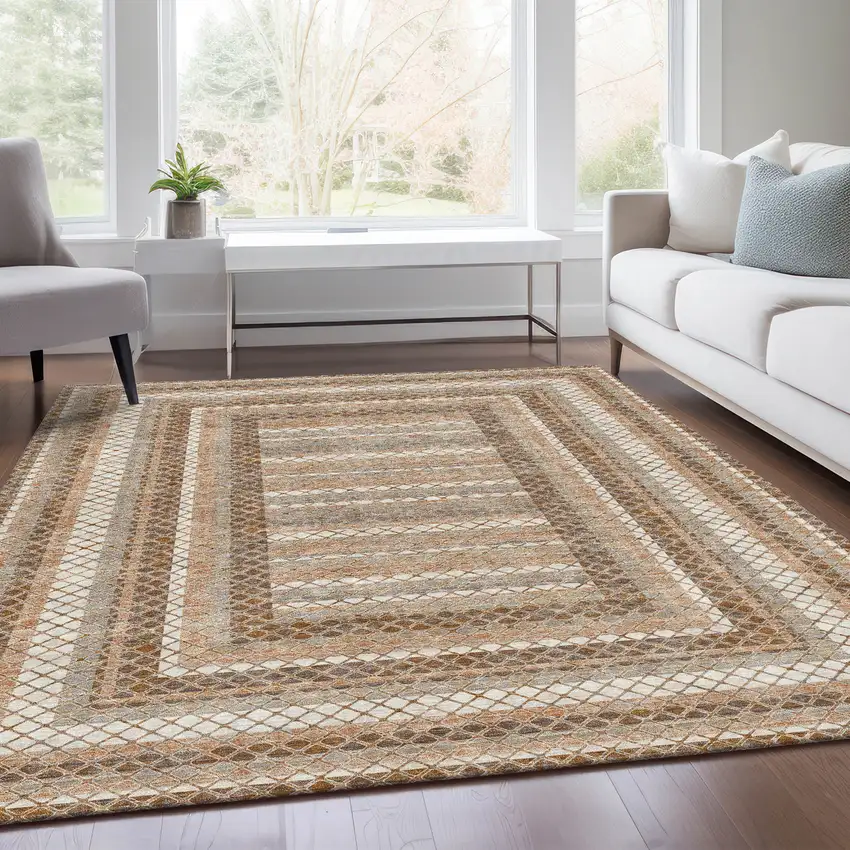 Chocolate And Beige Geometric Washable Indoor Outdoor Area Rug Photo 7