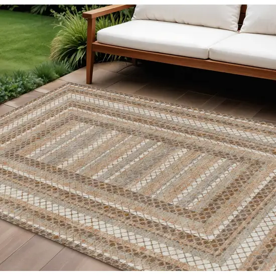 Chocolate And Beige Geometric Washable Indoor Outdoor Area Rug Photo 2