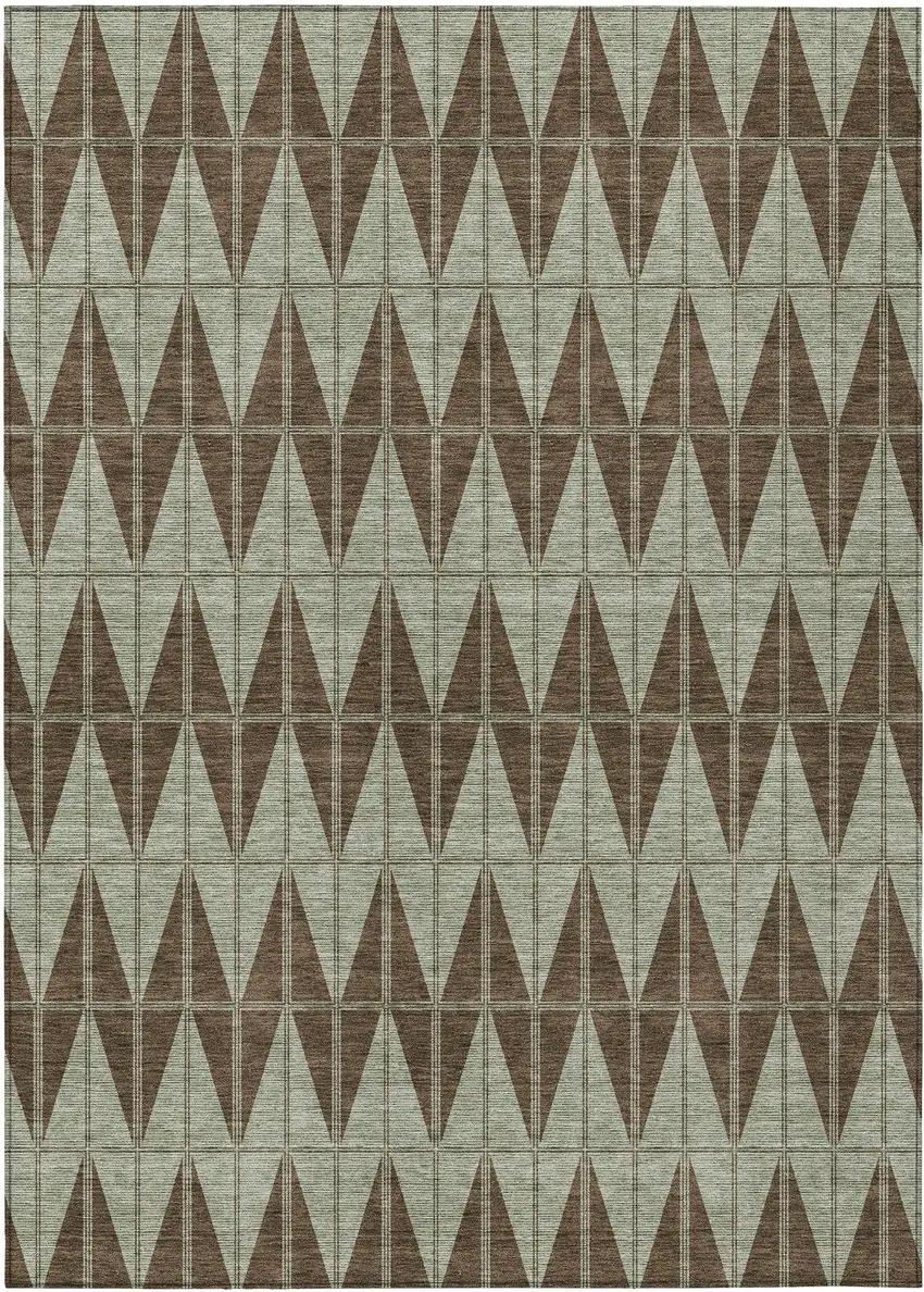 Chocolate And Beige Geometric Washable Indoor Outdoor Area Rug Photo 1