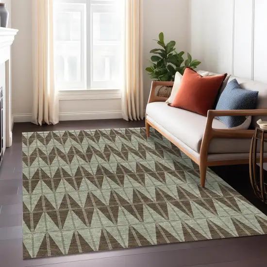 Chocolate And Beige Geometric Washable Indoor Outdoor Area Rug Photo 6