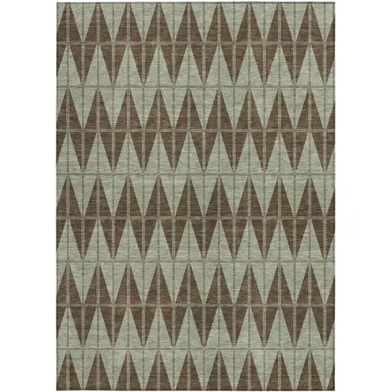 Chocolate And Beige Geometric Washable Indoor Outdoor Area Rug Photo 3