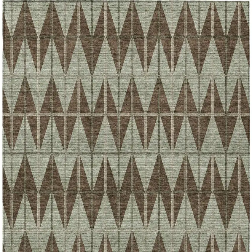 Chocolate And Beige Geometric Washable Indoor Outdoor Area Rug Photo 2