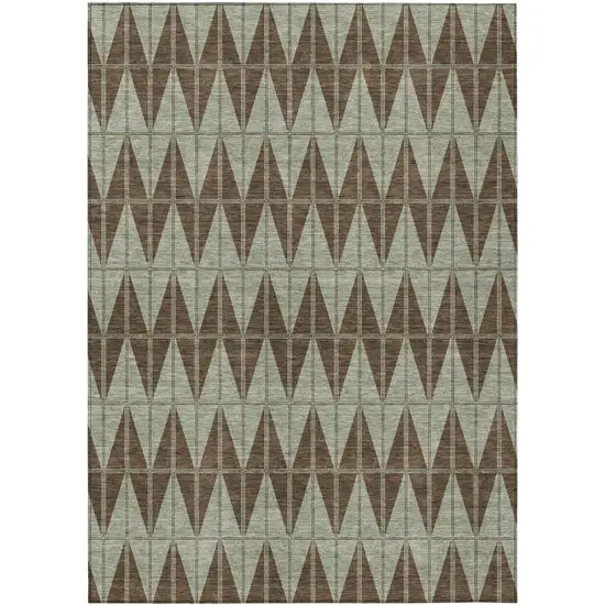 Chocolate And Beige Geometric Washable Indoor Outdoor Area Rug Photo 1