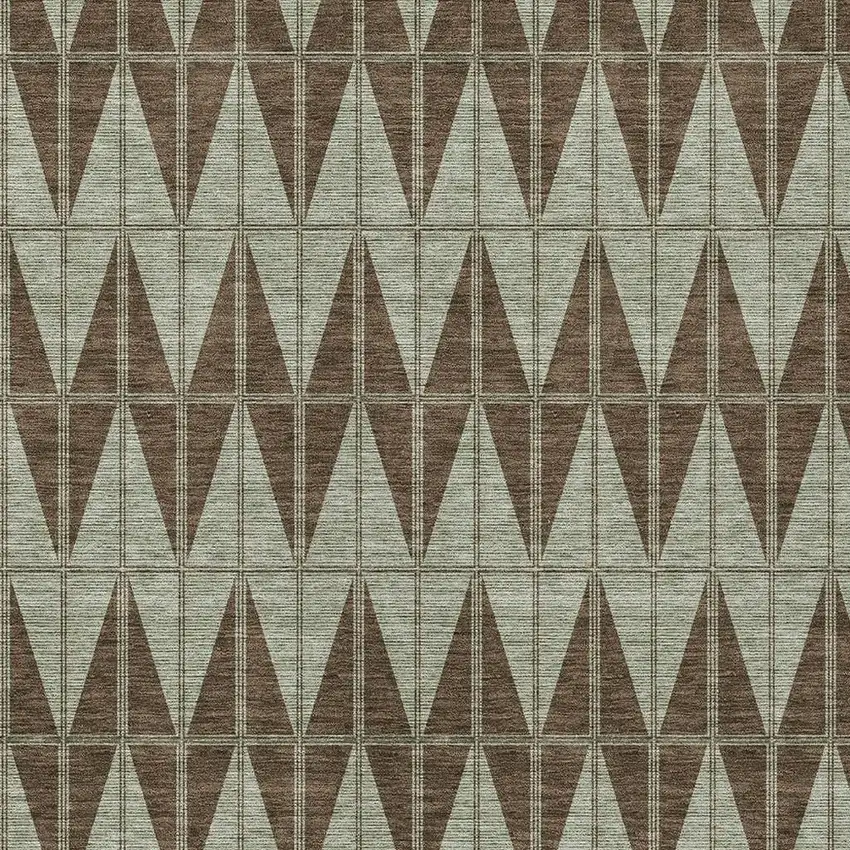Chocolate And Beige Geometric Washable Indoor Outdoor Area Rug Photo 2