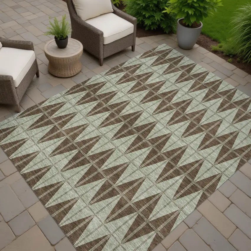 Chocolate And Beige Geometric Washable Indoor Outdoor Area Rug Photo 7