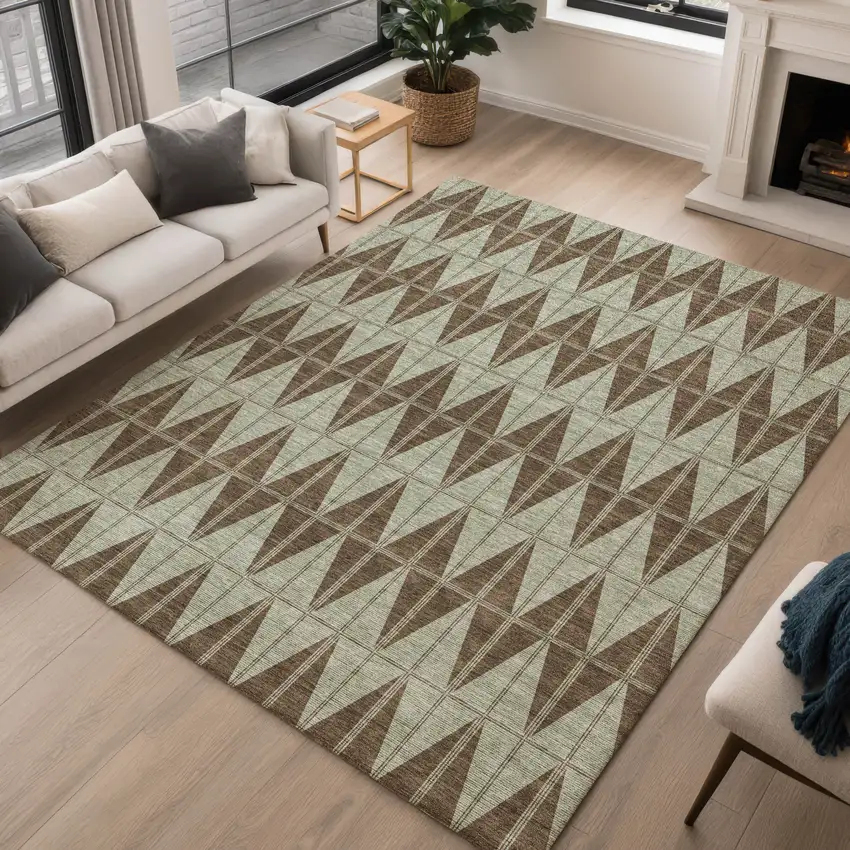 Chocolate And Beige Geometric Washable Indoor Outdoor Area Rug Photo 5