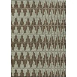 Photo of Chocolate And Beige Geometric Washable Indoor Outdoor Area Rug