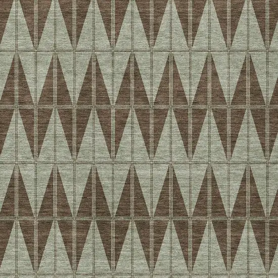 Chocolate And Beige Geometric Washable Indoor Outdoor Area Rug Photo 2