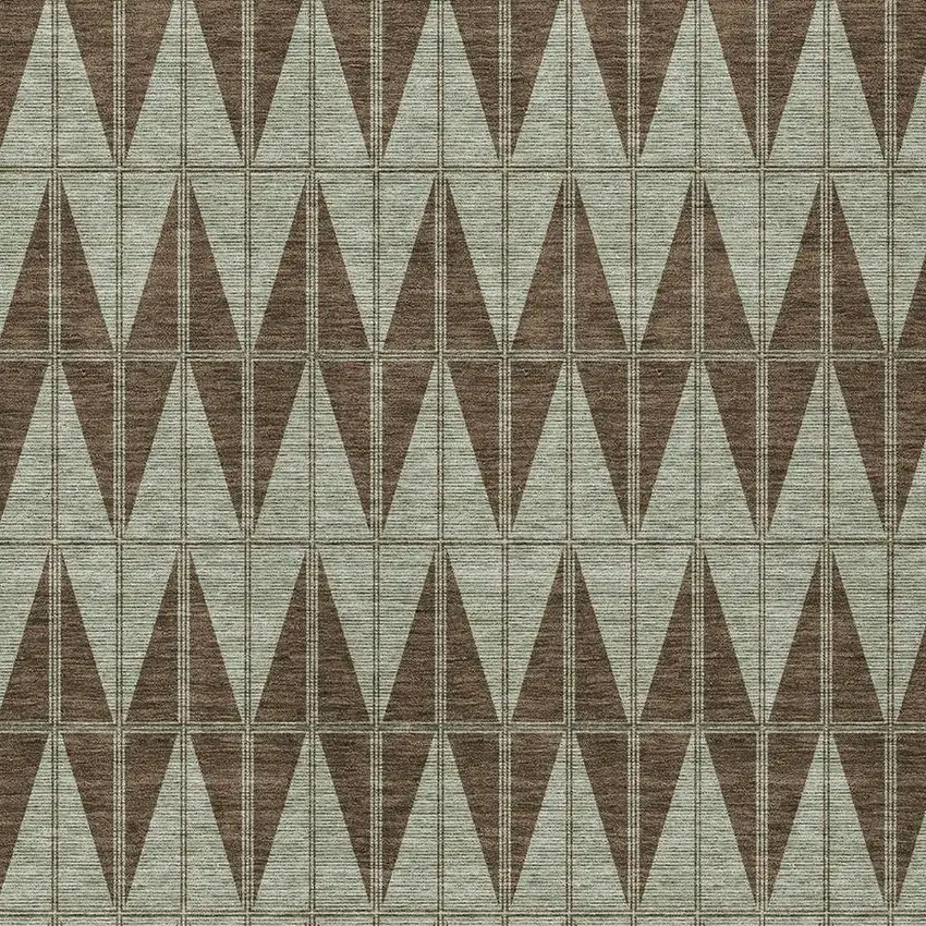 Chocolate And Beige Geometric Washable Indoor Outdoor Area Rug Photo 2