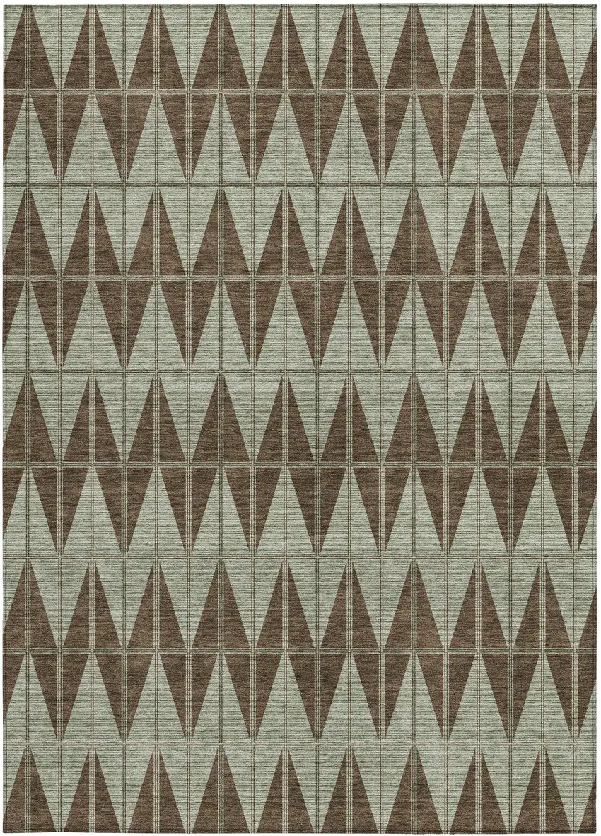 Chocolate And Beige Geometric Washable Indoor Outdoor Area Rug Photo 2