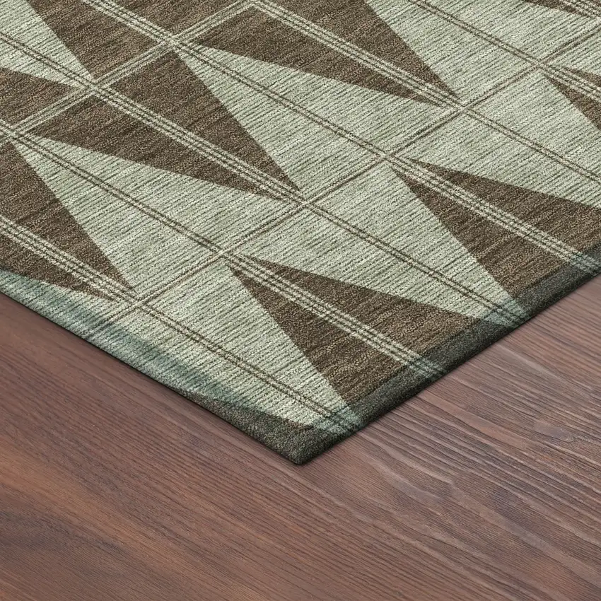 Chocolate And Beige Geometric Washable Indoor Outdoor Area Rug Photo 9