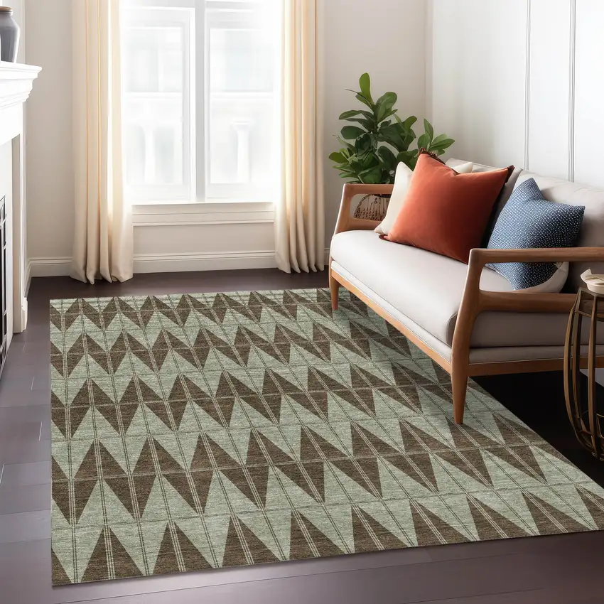 Chocolate And Beige Geometric Washable Indoor Outdoor Area Rug Photo 5