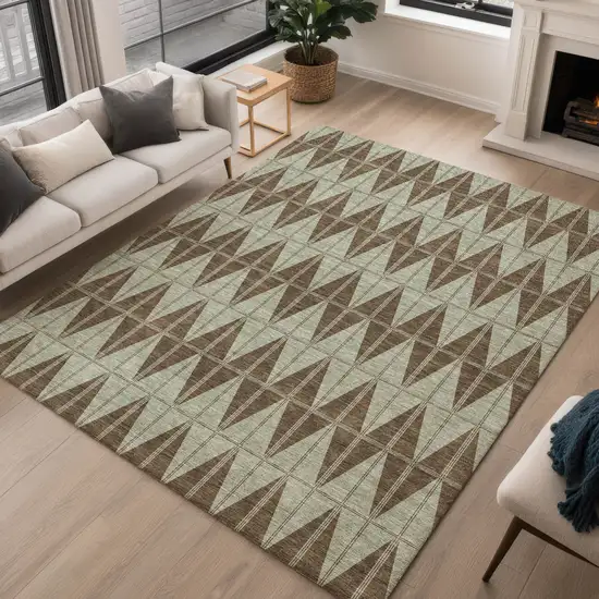 Chocolate And Beige Geometric Washable Indoor Outdoor Area Rug Photo 4