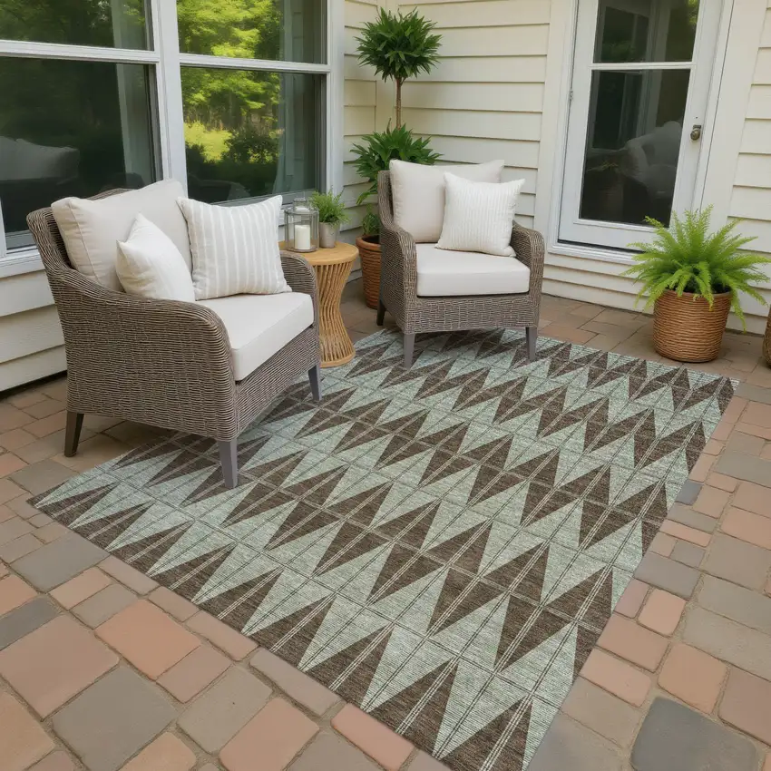 Chocolate And Beige Geometric Washable Indoor Outdoor Area Rug Photo 3